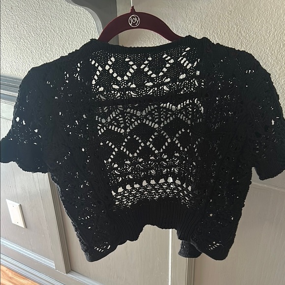 Tea n Cup Black Crochet Cardigan with Geometric Design - Picture 2 of 4
